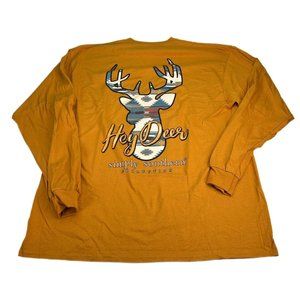 Simply Southern T-Shirt Womens XL & 2XL Long Sleeve Gold Curry Deer Aztec Rustic